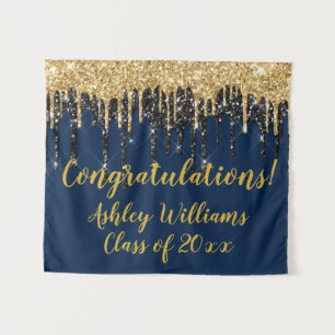 Navy Gold Glitzer Abschluss Foto Stand Grad Prop Wandteppich