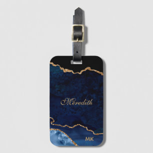Navy Gold Glitzer Agate Personalisiert Gepäckanhänger