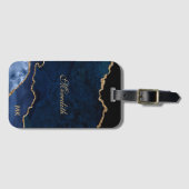 Navy Gold Glitzer Agate Personalisiert Gepäckanhänger (Vorderseite (Horizontal))