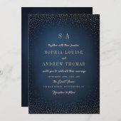 Navy & Gold Glitzer Ausgereifte Monogramm Hochzeit Einladung (Vorne/Hinten)