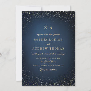 Navy & Gold Glitzer Ausgereifte Monogramm Hochzeit Einladung