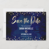 Navy Gold Glitzer Bat Mitzvah Script Modern Bold Save The Date (Vorderseite)