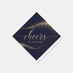 Navy Gold Glitzer Confetti Cheers Birthday Napkins Serviette