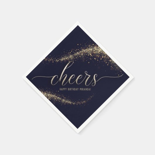 Navy Gold Glitzer Confetti Cheers Birthday Napkins Serviette (Ecke)