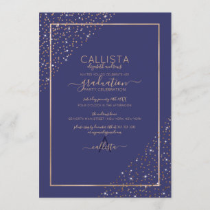 Navy Gold Glitzer Confetti Corners Abschluss Einladung