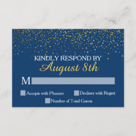 Navy Gold Glitzer Confetti Dots Wedding RSVP Card