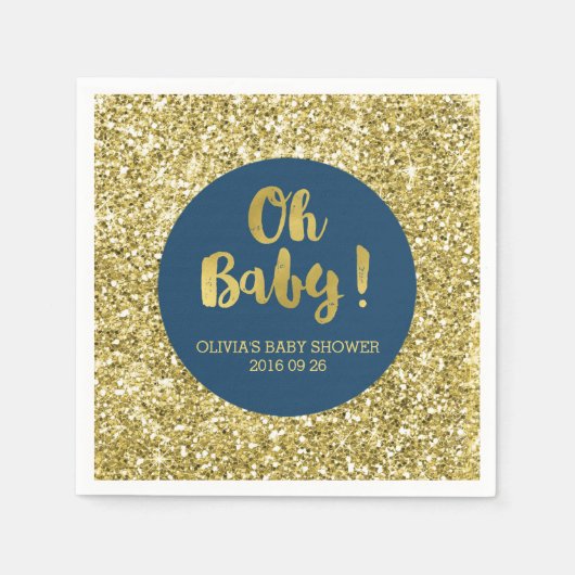 Navy Gold Glitzer Confetti Oh Baby Dusche Serviette (Vorderseite)