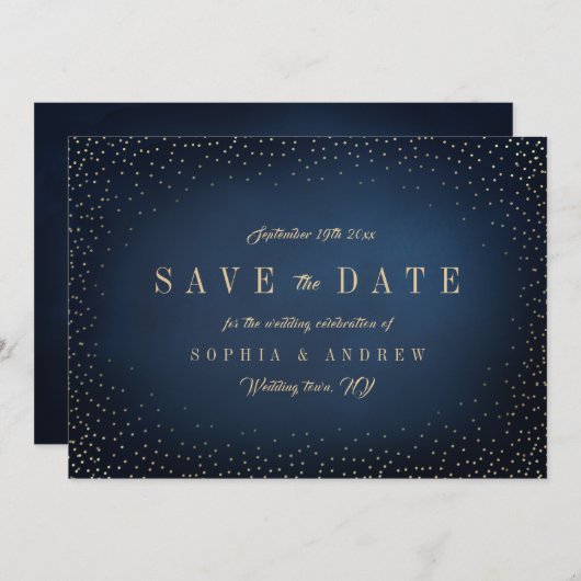 Navy & Gold Glitzer Einfach Save the Date (Vorne/Hinten)