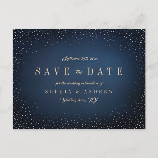 Navy & Gold Glitzer Einfach Save the Date Ankündigungspostkarte (Vorderseite)