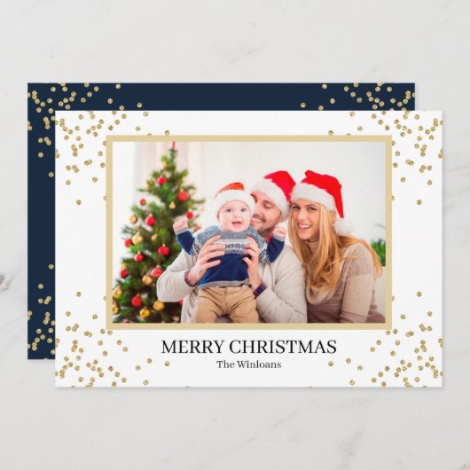 Navy Gold Glitzer Frohe Weihnachten Foto (Vorne/Hinten)