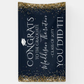Navy & Gold Glitzer Glückwunsch Graduate Abschluss Banner (Vertikal)