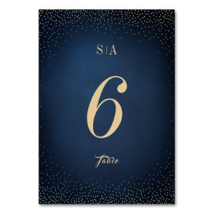 Navy & Gold Glitzer Hochzeit mit ausgeklügelten Mo Tischnummer