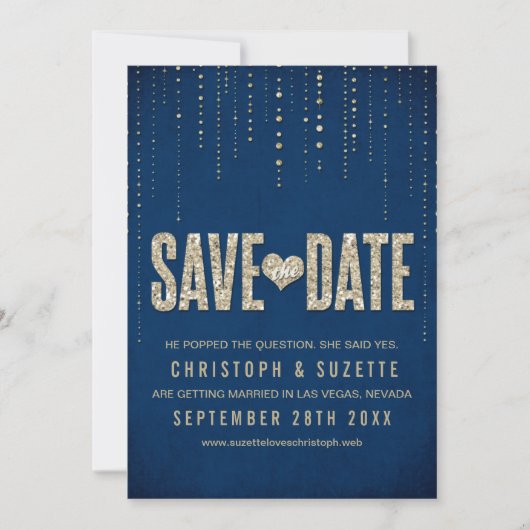 Navy & Gold Glitzer Look Speichern Sie die Daten Save The Date (Vorderseite)