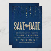 Navy & Gold Glitzer Look Speichern Sie die Daten Save The Date (Vorne/Hinten)