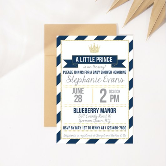 Navy Gold Glitzer Prince Baby Showeinladung Einladung