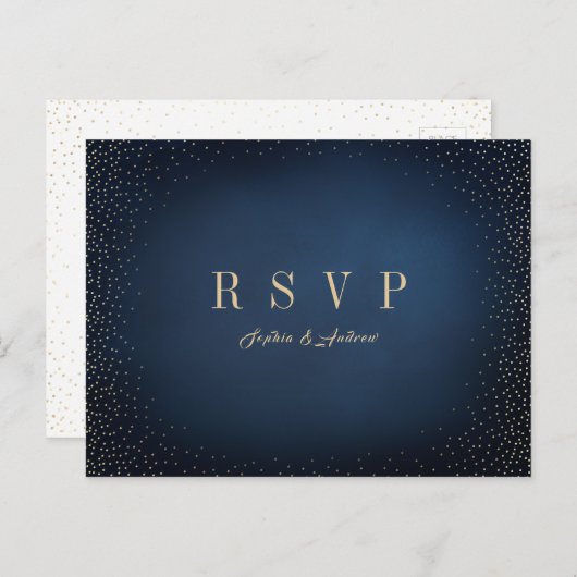 Navy & Gold Glitzer Simple Wedding RSVP Einladungspostkarte (Vorne/Hinten)