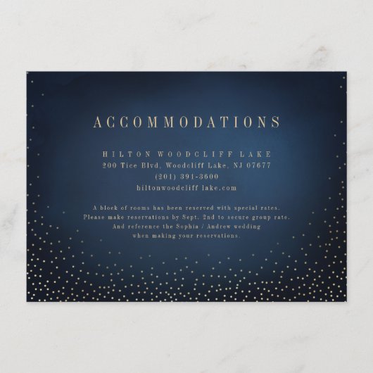 Navy & Gold Glitzer Simple Wedding Unterkünfte Begleitkarte (Vorderseite)