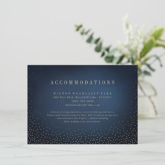 Navy & Gold Glitzer Simple Wedding Unterkünfte Begleitkarte (Stehend Vorderseite)