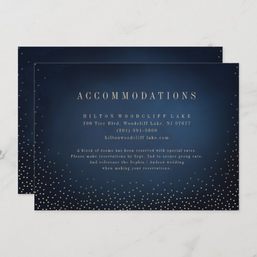 Navy & Gold Glitzer Simple Wedding Unterkünfte Begleitkarte (Vorne/Hinten)