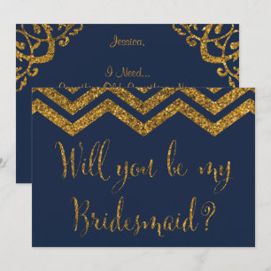 Navy & Gold Glitzer   Werden Sie meine Bridesmaid  Einladung