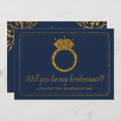 Navy & Gold Glitzer | Werden Sie meine Bridesmaid Einladung (Vorne/Hinten)