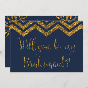 Navy & Gold Glitzer   Werden Sie meine Bridesmaid  Einladung