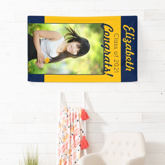 Navy & Gold Glückwunschs - Eine Foto Graduation Pa Banner (Insitu)