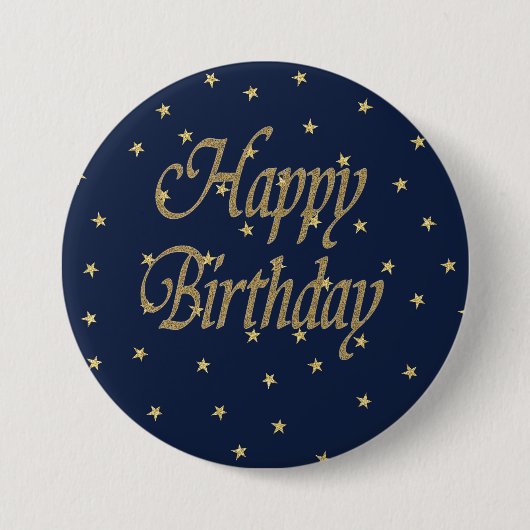 Navy Gold Happy Birthday Button (Vorderseite)