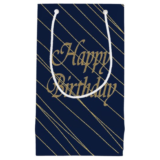 Navy Gold Happy Birthday Kleine Geschenktüte (Vorderseite)