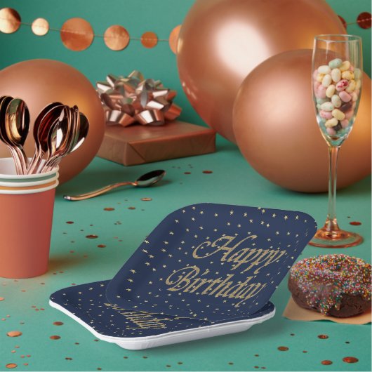 Navy Gold  Happy Birthday Pappteller (Multi)