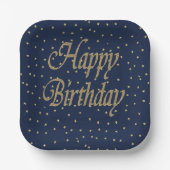 Navy Gold  Happy Birthday Pappteller (Vorderseite)