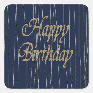 Navy Gold Happy Birthday Quadratischer Aufkleber