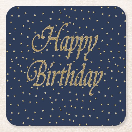 Navy Gold Happy Birthday Rechteckiger Pappuntersetzer (Vorderseite)
