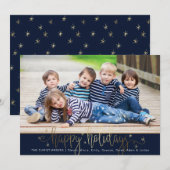Navy & Gold HAPPY HOLIDAYS Handgeschriebenes Skrip Feiertagskarte (Vorne/Hinten)