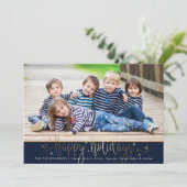 Navy & Gold HAPPY HOLIDAYS Handgeschriebenes Skrip Feiertagskarte (Stehend Vorderseite)