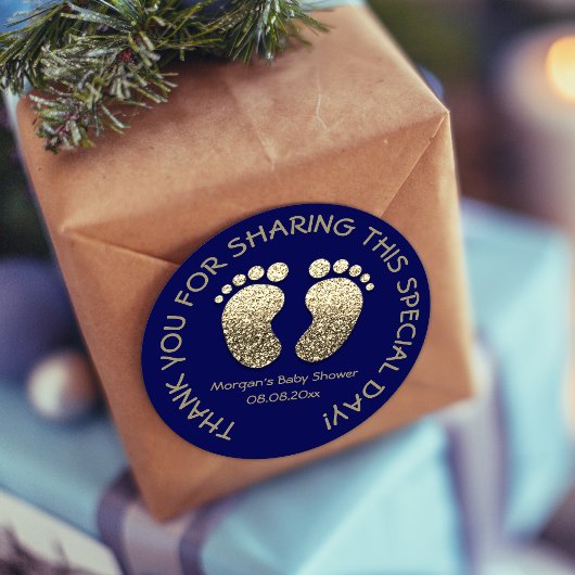 Navy Gold Heart Feet Baby Dusche Gefallen Vielen D Runder Aufkleber