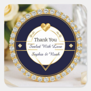 ✨ Navy Gold Herz Diamant Hochzeitsgeschenk ✨ Quadratischer Aufkleber