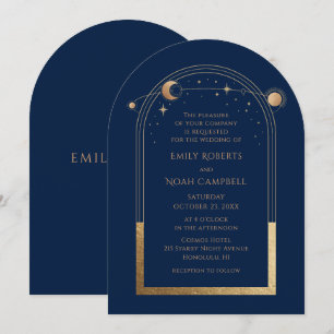 Navy Gold Himmels-Sonne-Mond-Sterne Hochzeit Einladung