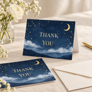Navy Gold Himmelsmond Hochzeit Danke Karte