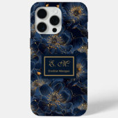 Navy Gold iPhone Case Lux Monogram Floral Accent (Rückseite)
