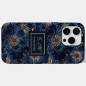 Navy Gold iPhone Case Lux Monogram Floral Accent (Rückseite (Horizontal))
