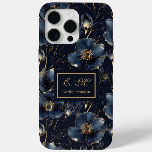 Navy Gold iPhone Case Sweet Sixteen Floral Design (Rückseite)