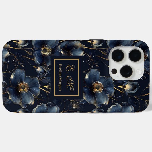 Navy Gold iPhone Case Sweet Sixteen Floral Design (Rückseite (Horizontal))