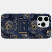 Navy Gold iPhone Case Trendy Quinceañera Monogram (Rückseite (Horizontal))