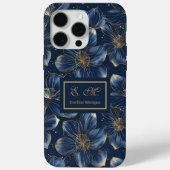 Navy Gold iPhone Hülle Elegantes Blumenmuster mit  (Rückseite)