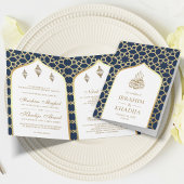 Navy Gold Islamisches Muster QR Code Muslim Hochze Einladung