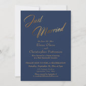 Navy & Gold Just Married Script Confetti Empfang Einladung (Vorderseite)