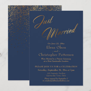 Navy & Gold Just Married Script Confetti Empfang Einladung