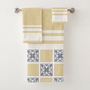 Navy & Gold kariertes Fliesenmuster Elegantes Ge Badhandtuch Set