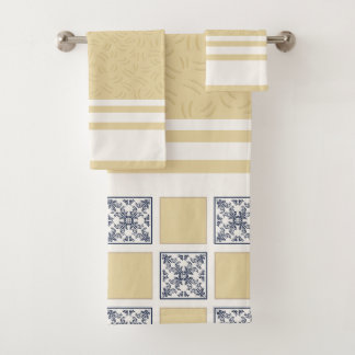 Navy & Gold kariertes Fliesenmuster | Elegantes Ge Badhandtuch Set